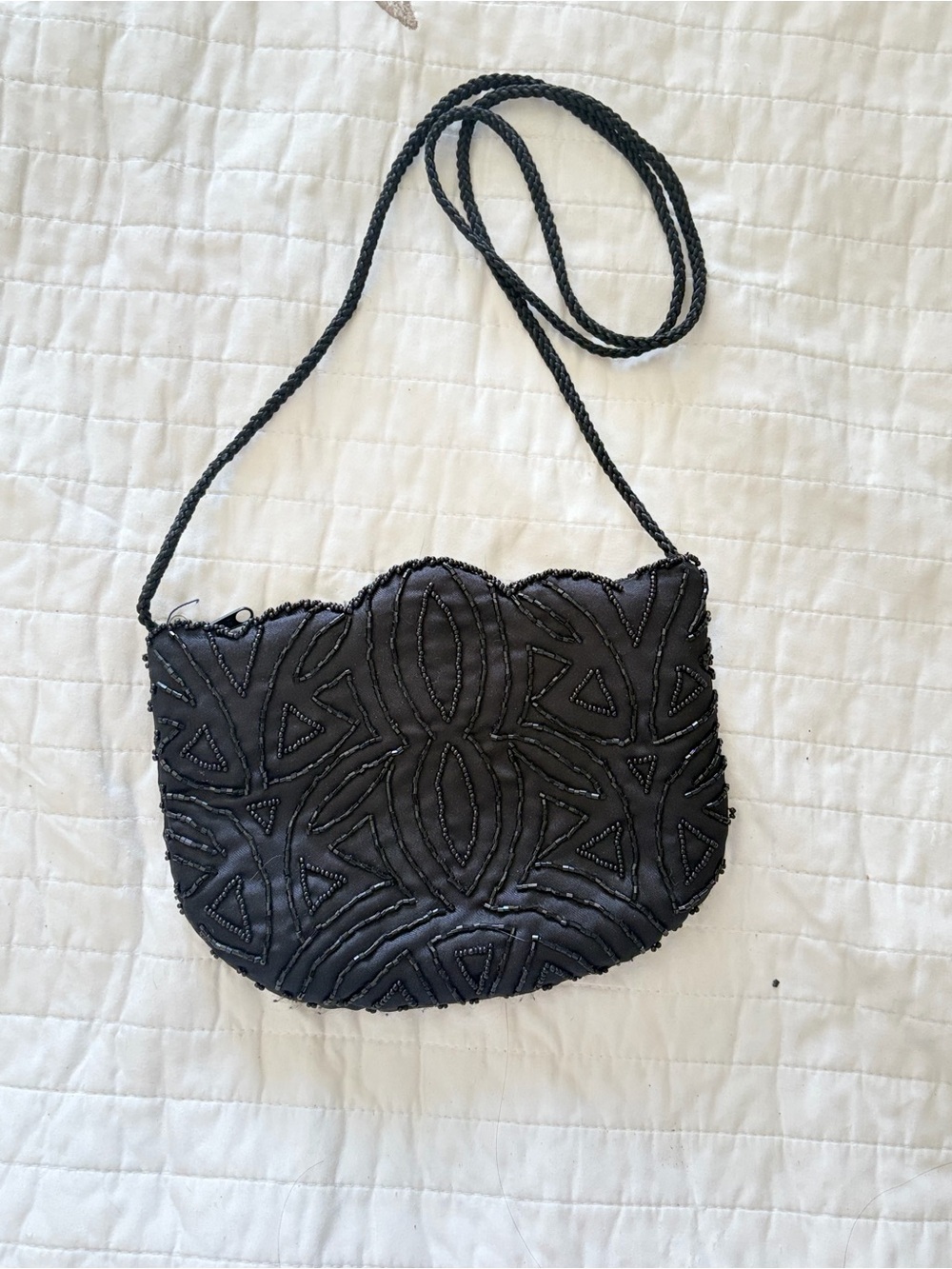 Black Beaded Crossbody Bag - Elegant Evening Bag